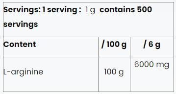 Σκόνη L-αργινίνης | 100% καθαρό - 500 γραμμάρια
