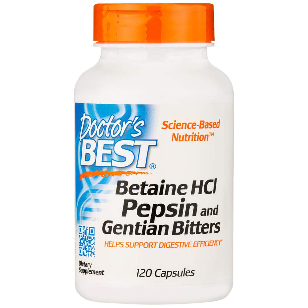 Best Betaine HCl 650 mg/με Pepsin & Gentian Bitters - 120 κάψουλες