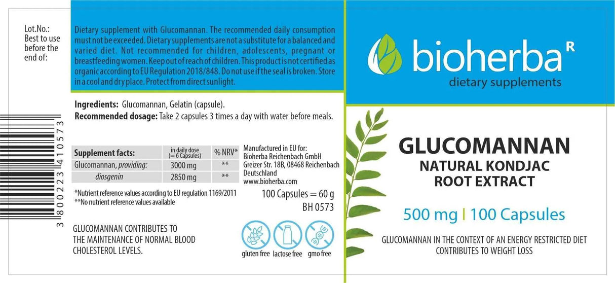 Glucomannan φυσικό εκχύλισμα ρίζας Konjack 560 mg - 100 κάψουλες