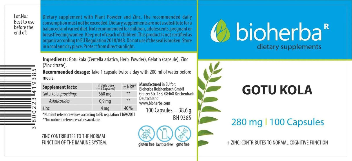 Gotu Kola 280 mg - 100 κάψουλες