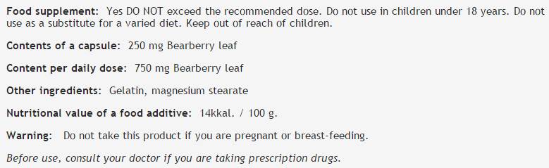 Uva ursi φύλλο 250 mg - 100 κάψουλες