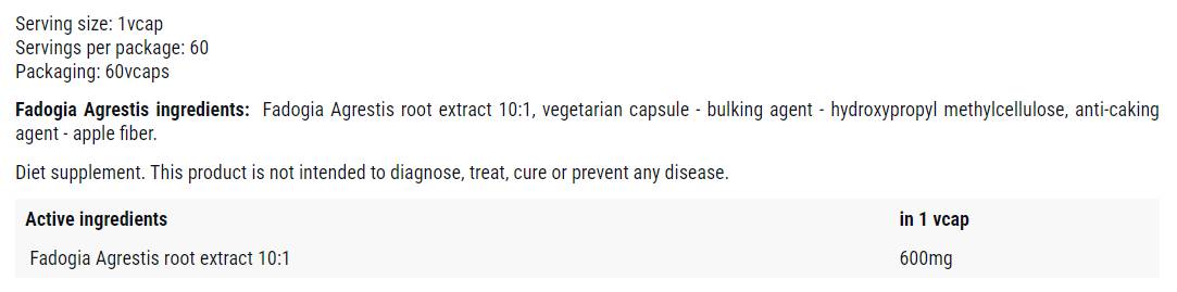 Fadogia agrestis 600 mg - 60 κάψουλες