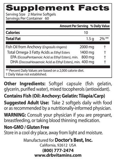 Καλύτερο ωμέγα 3 ιχθυέλαιο 1000 mg/καθαρισμένο & καθαρό - 120 κάψουλες πηκτής