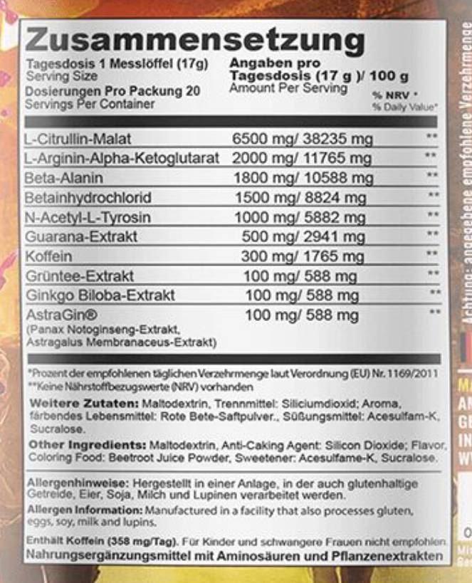 Radical Riot V3 Hardcore Pre Workout - 340 γραμμάρια