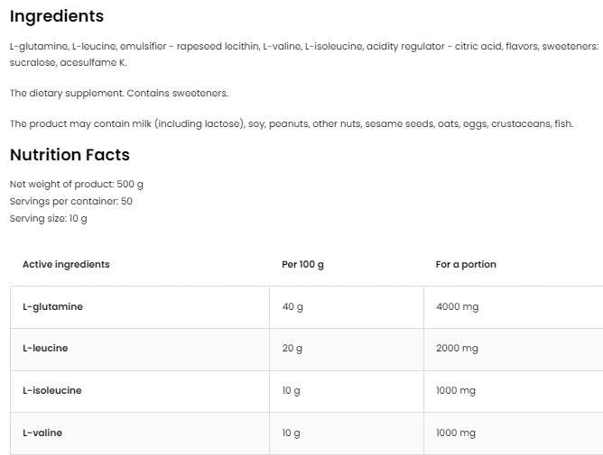 BCAA + σκόνη γλουταμίνης - 200 γραμμάρια