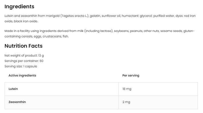 Λουτεΐνη 18 mg + zeaxanthin 2 mg 60 κάψουλες