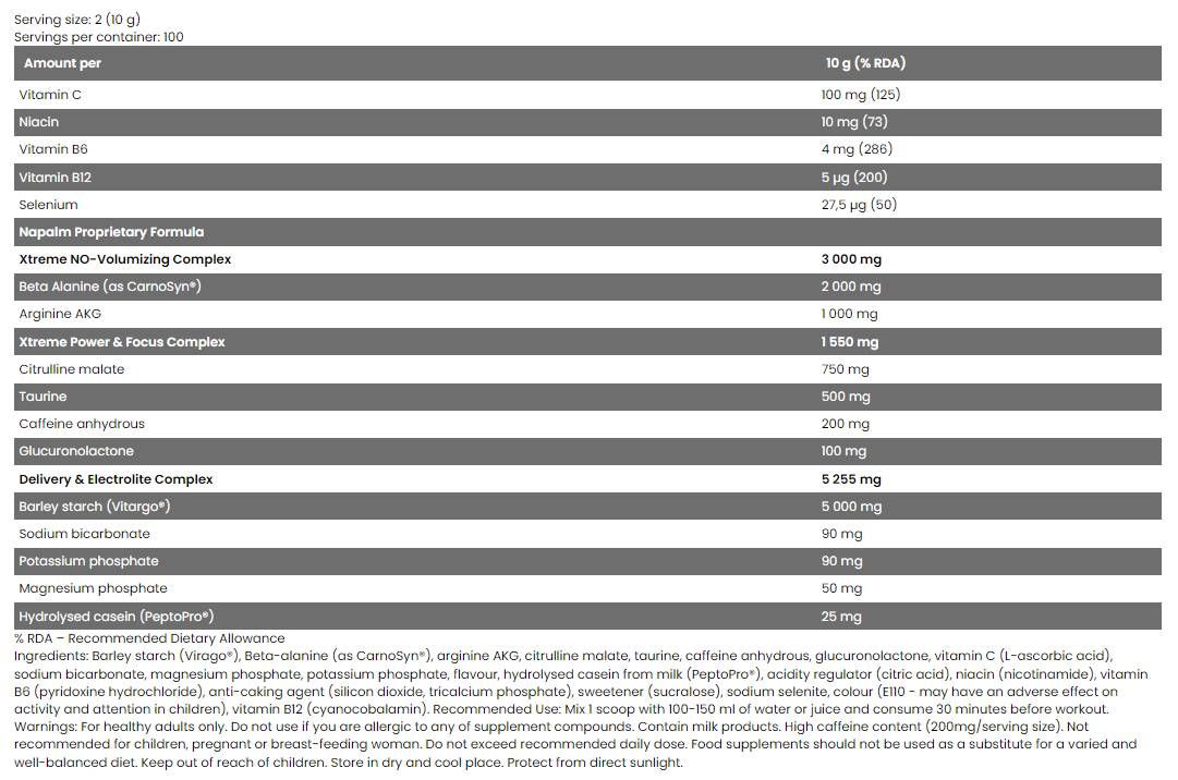 Xtreme NAPALM Προπροπονητικό | Γεμάτο με <tc>VITARGO</tc>® - 500 γραμμάρια