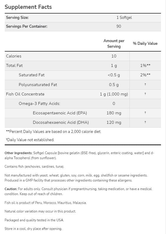 Ωμέγα -3 εντερική επικάλυψη - 180 softgels