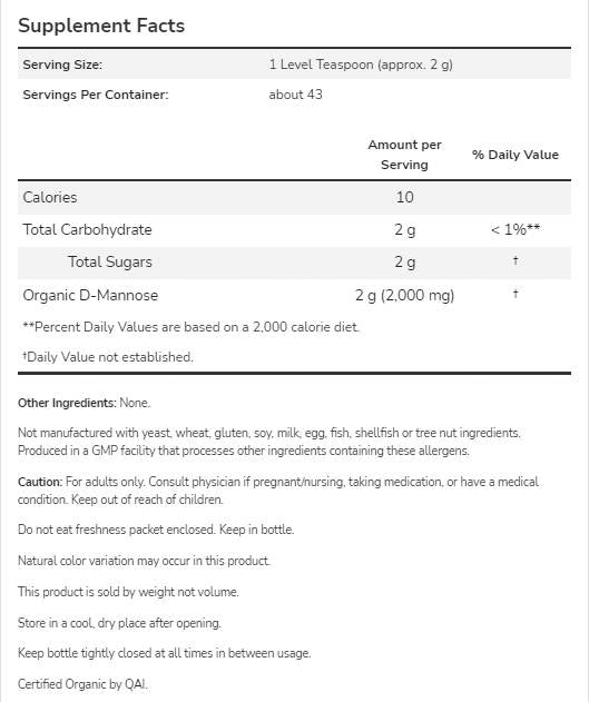Σκόνη D -Mannose - 85 γραμμάρια