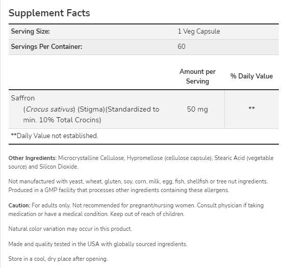 Saffron 50mg - 60 κάψουλες