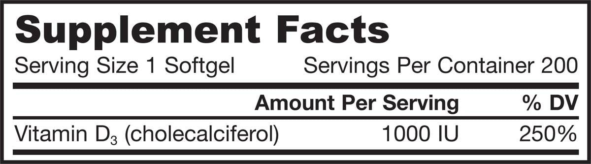 Βιταμίνη D3 1000 IU - 200 κάψουλες πηκτής