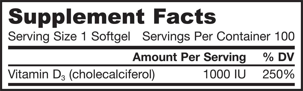 Βιταμίνη D3 1000 IU - 100 κάψουλες γέλης