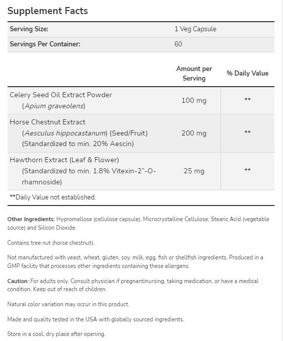 Εκχύλισμα σπόρων σέλινου 100 mg | Με το Horse Chestnut & Hawthorn - 60 κάψουλες