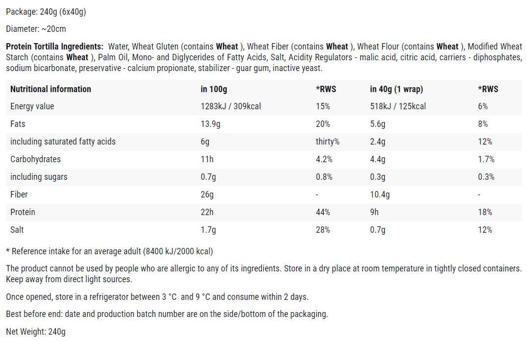 Πρωτεϊνική τορτίγια | Χαμηλής περιεκτικότητας σε πρωτεΐνες χαμηλής περιεκτικότητας σε πρωτεΐνες ~ Keto-6 x 40 (240) γραμμάρια