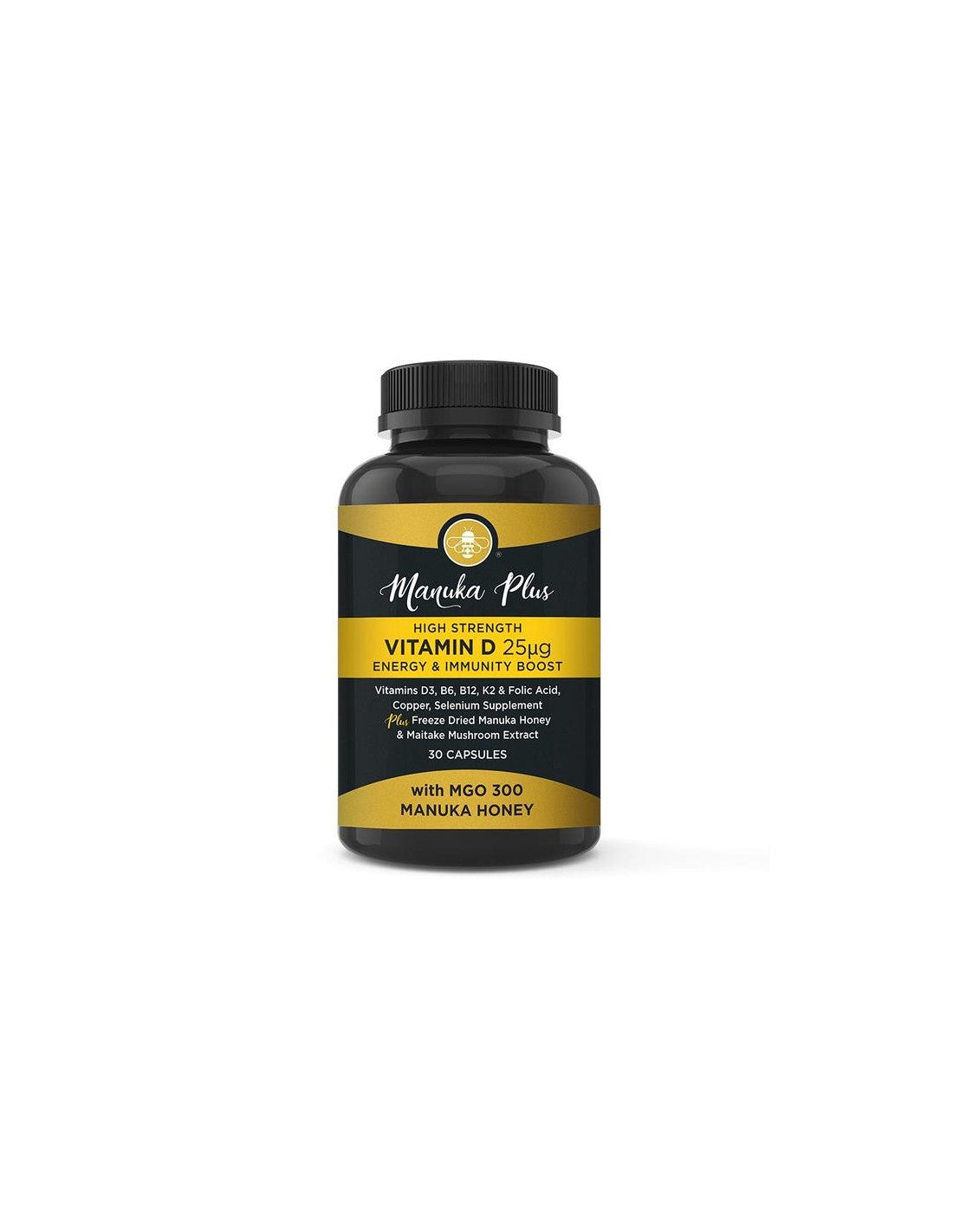 Manuka Plus High Strength Vitamin D3 25 µg Energy & Immune Boost / Формула за силен имунитет с мед от манука, 30 капсули - Feel You