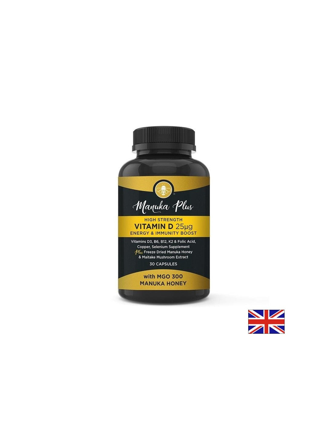 Manuka συν υψηλής αντοχής βιταμίνη D3 25 μg Energy & Immune Boost/Formula για ισχυρή ανοσία με μέλι Manuka, 30 κάψουλες