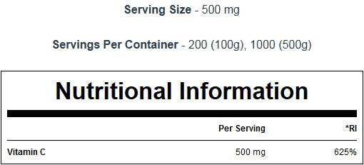100% σκόνη βιταμίνης C 100 γραμμάρια