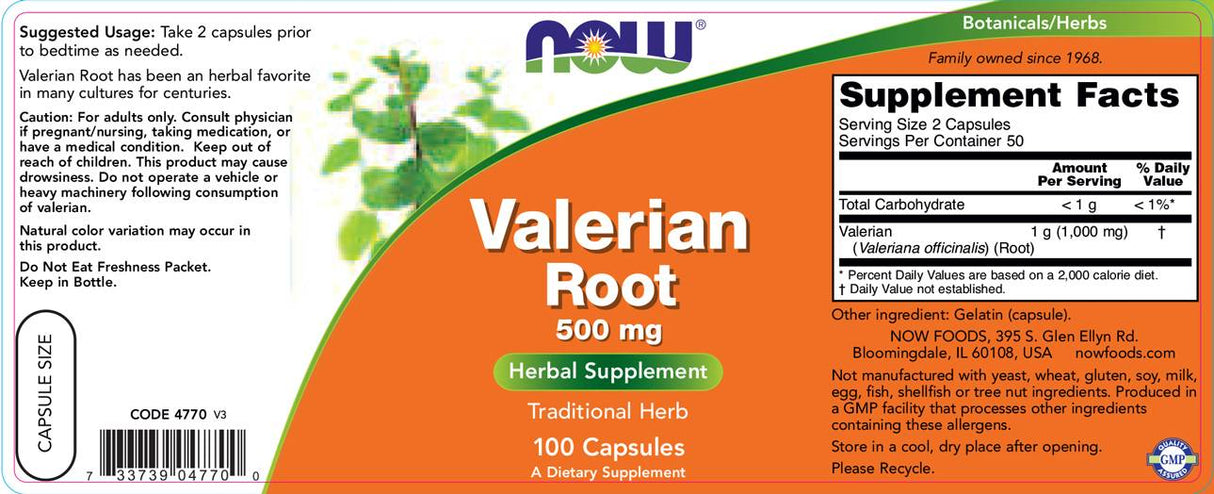 Valerian Root 500 mg - 100 κάψουλες