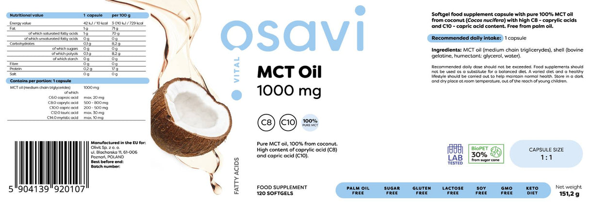 MCT OIL 1000 mg | C8 + C10 - 120 Softgels