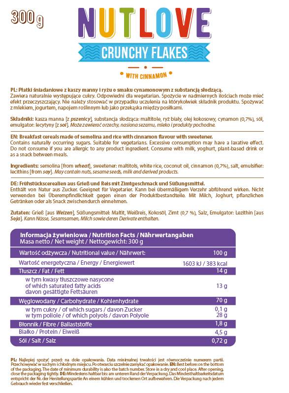 Nutlove | Τραγανές νιφάδες με κανέλα - 300 γραμμάρια