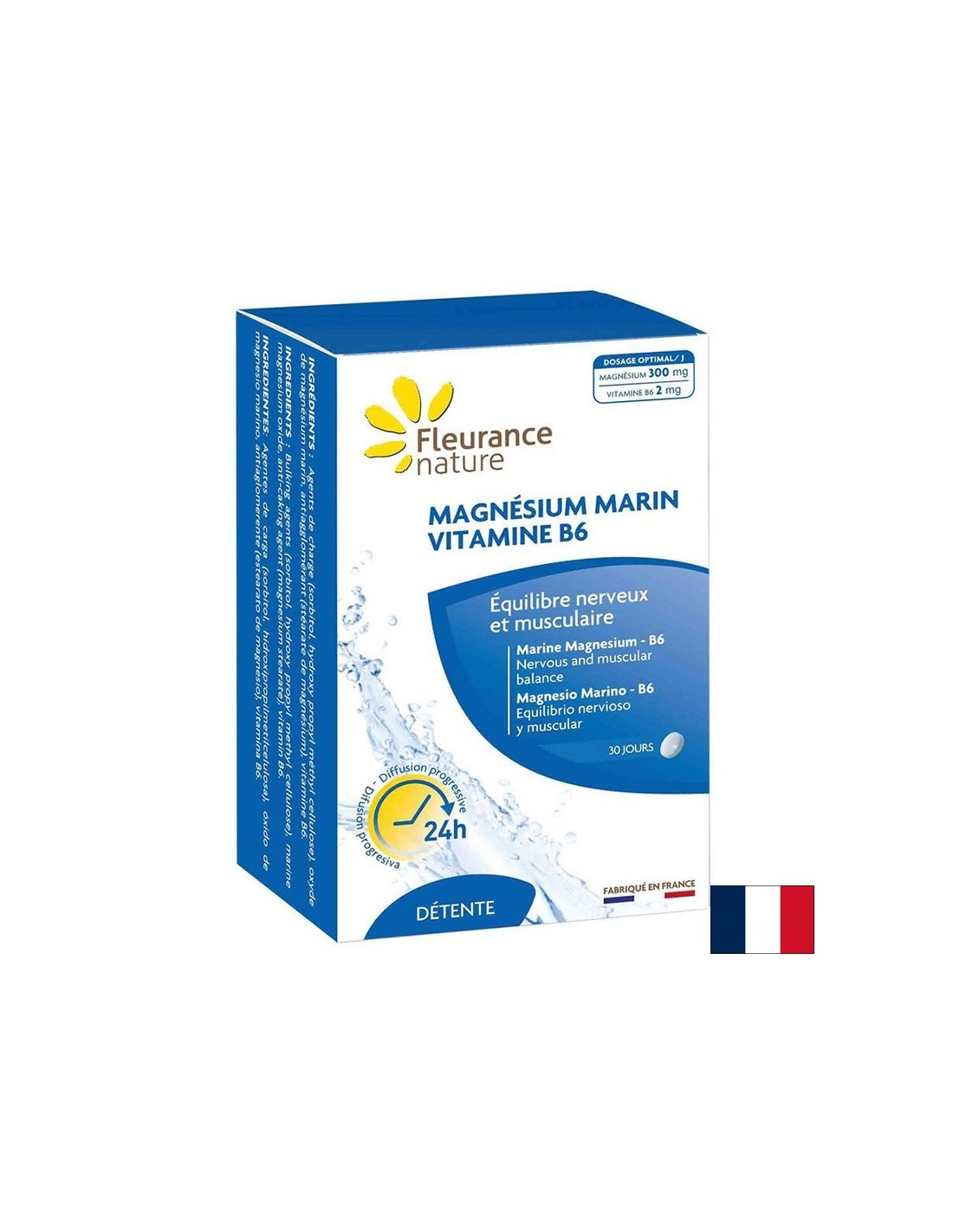 For stress, fatigue, muscle cramps - Marine magnesium + Vitamin B6, 60 tablets Fleurance Nature - Nutra Best Europe