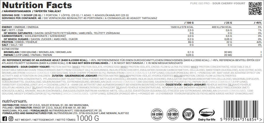 ISO Pro Pure Whey | Απομόνωση με σύστημα Ν -Ζύμ - 25 γραμμάρια
