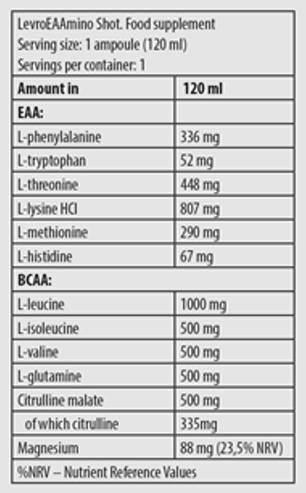 Levro Eaamino Shot | Βασικά αμινοξέα - 24 x 120 mL