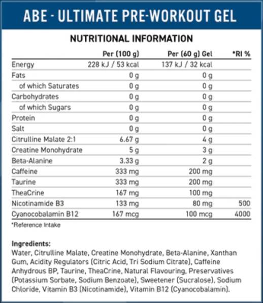 Abe gel | Όλα τα μαύρα όλα προ -προπόνηση - 20 x 60 γραμμάρια