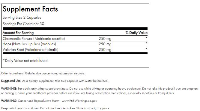 Πλήρες φάσμα Valerian, Chamomile και Hops 60 κάψουλες