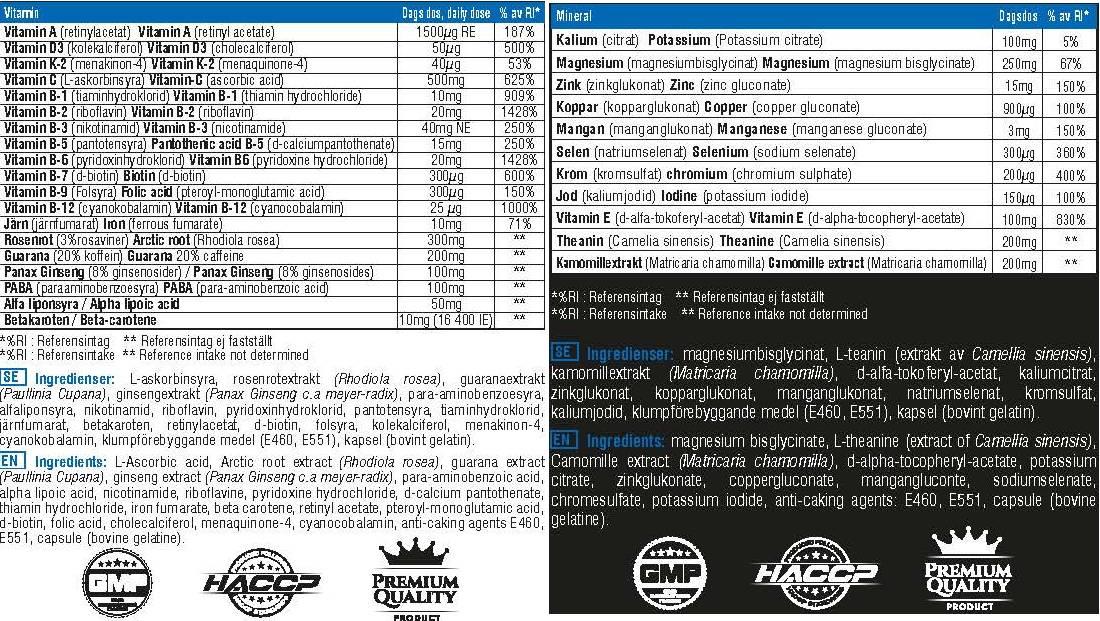 Φόρμουλα νυχτερινής φόρμουλας βιταμινών και ορυκτών νυχτερινής φόρμουλας - 2 x 120 κάψουλες