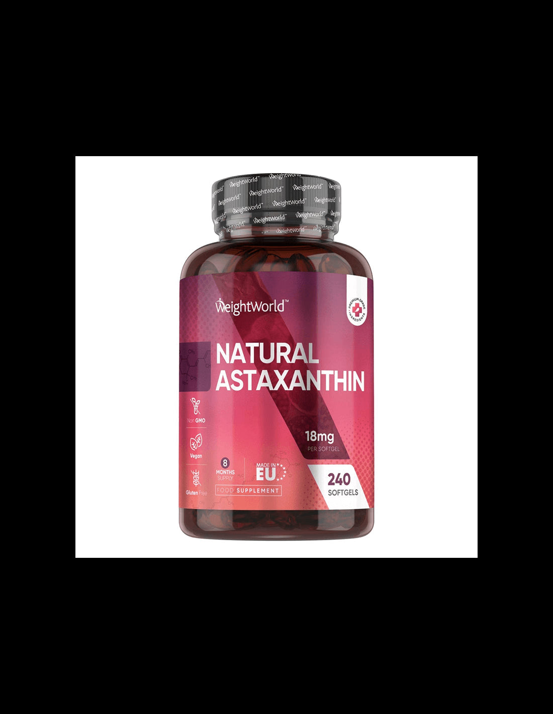 For vision - Astaxanthin 18 mg (from microalgae), 240 capsules - Astaxanthin - Nutra Best Europe