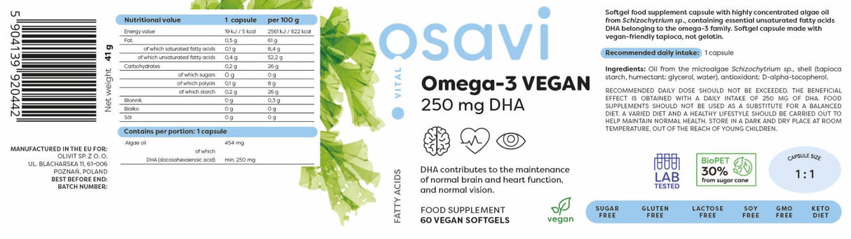 Ωμέγα-3 vegan | 250 mg DHA - 60 softgels