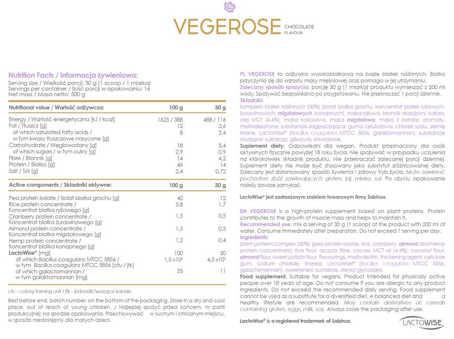 Alldeynn | Vegerose - 5 vegan πρωτεΐνες με MCT & Probiotics - 500 γραμμάρια