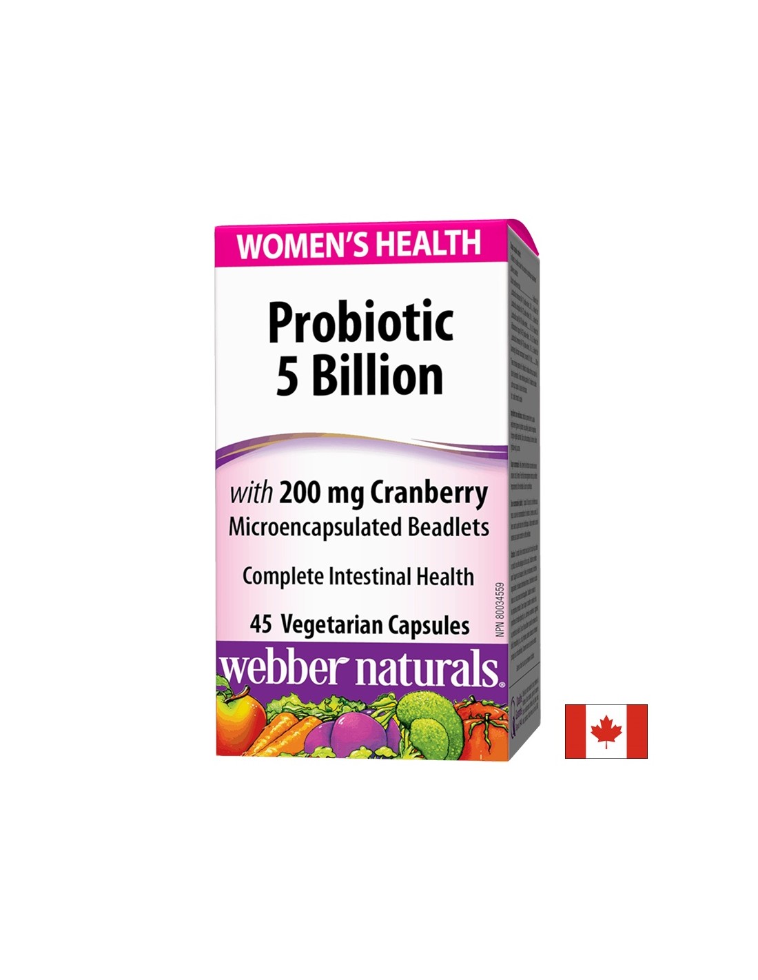 Probiotic Women's Health/ Probiotic for women 5 strains, 5 billion active probiotics + Cranberry x 45 capsules Webber Naturals - Nutra Best Europe