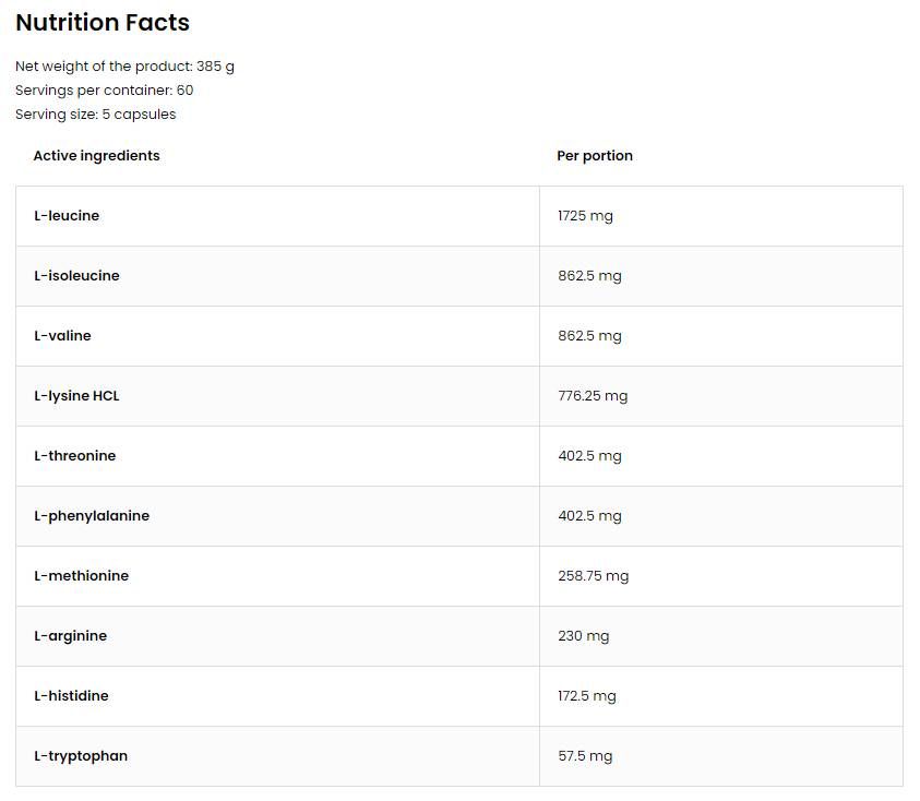 EAA 5750/Βασικά αμινοξέα - 150 κάψουλες