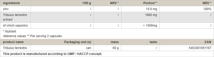 Tribulus 840 mg - 60 κάψουλες