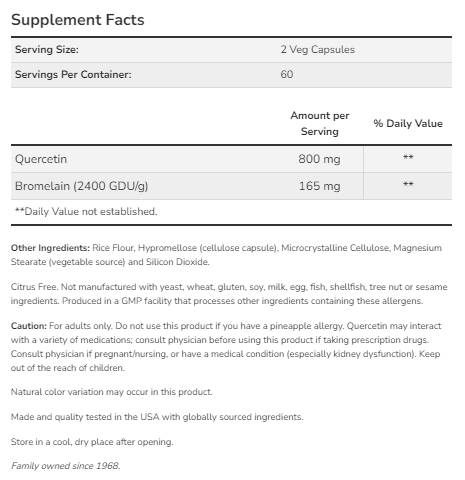 Quercetin με βρωμέλιν - 60 κάψουλες