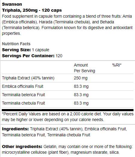 Triphala 250 mg 120 κάψουλες