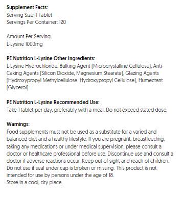 PE Nutrition | L -λυσίνη 1000 mg - 120 δισκία