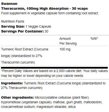Theracurmin 100mg | Υψηλή απορρόφηση 30 κάψουλες
