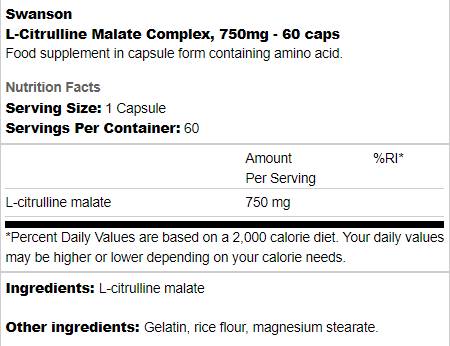 Κύτταρο Μαλικού συμπλέγματος L-Citrulline 750 mg 60 κάψουλες