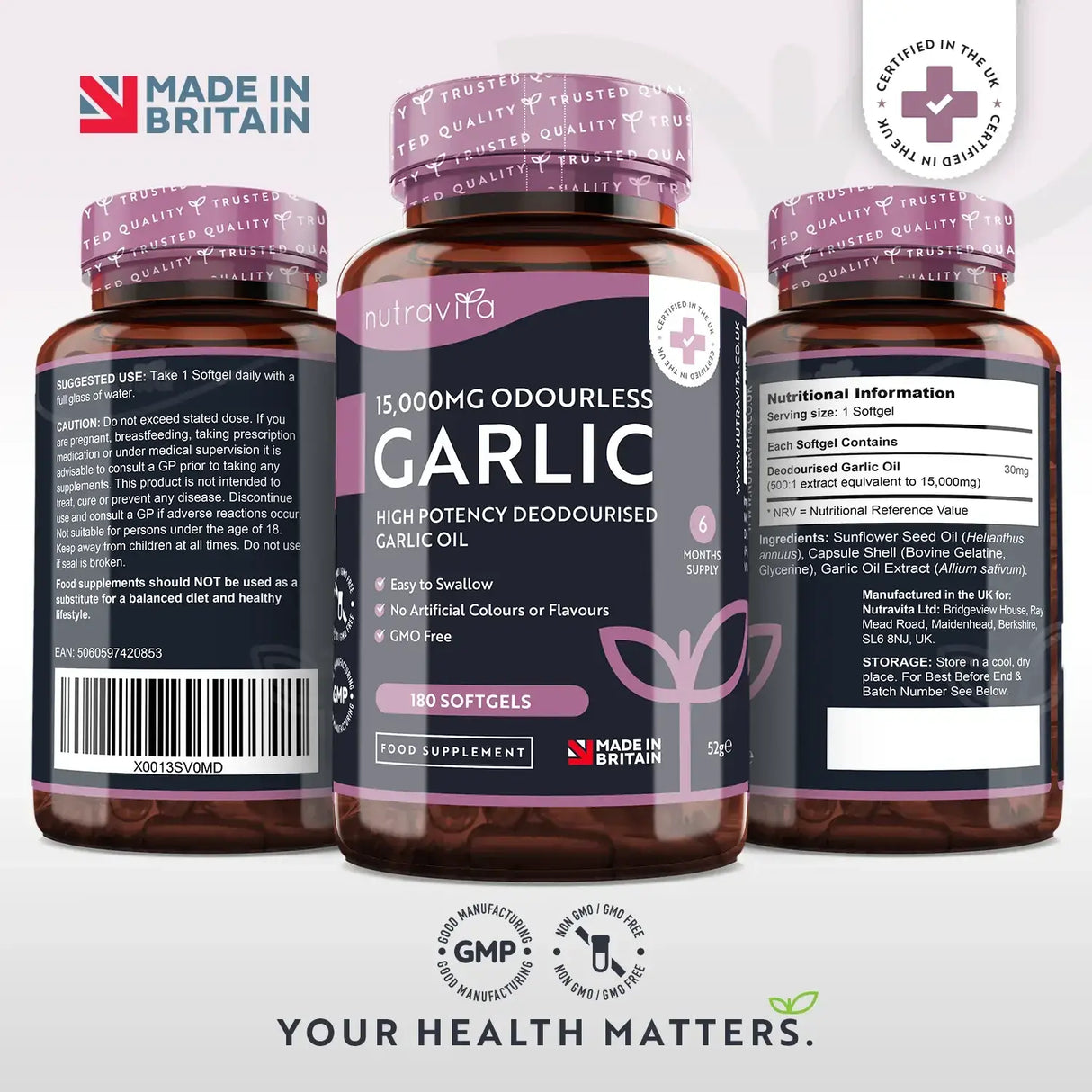 Σκόρδο (άοσμο) 15000 mg (12-18% αλικίνη) - 180 μαλακές κάψουλες