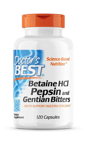 BEST Betaine HCL 650 mg / with Pepsin & Gentian Bitters - 120 capsules - Nutra Best Europe