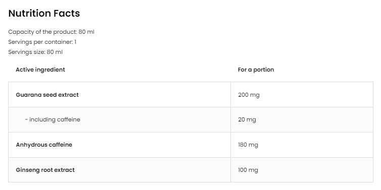 Guarana Shot/με ginseng - 80 ml