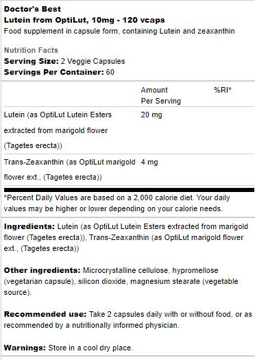 Λουτεΐνη 10 mg | Από το Optilut - 120 κάψουλες