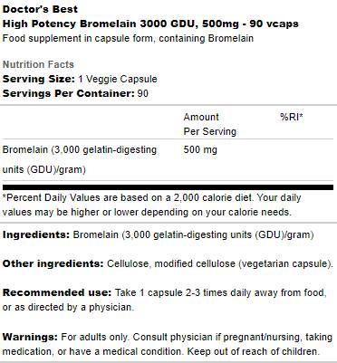 Bromelain 3000 GDU 500 mg | Υψηλή ισχύς - 90 κάψουλες