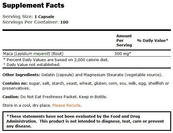 Maca 500 mg - 100 κάψουλες