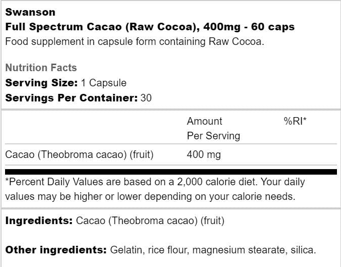 Πλήρες φάσμα CaCao 400 mg 60 κάψουλες