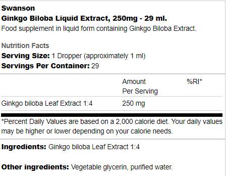 Εξαγόμενο υγρό Ginkgo Biloba 250 mg - 29 ml