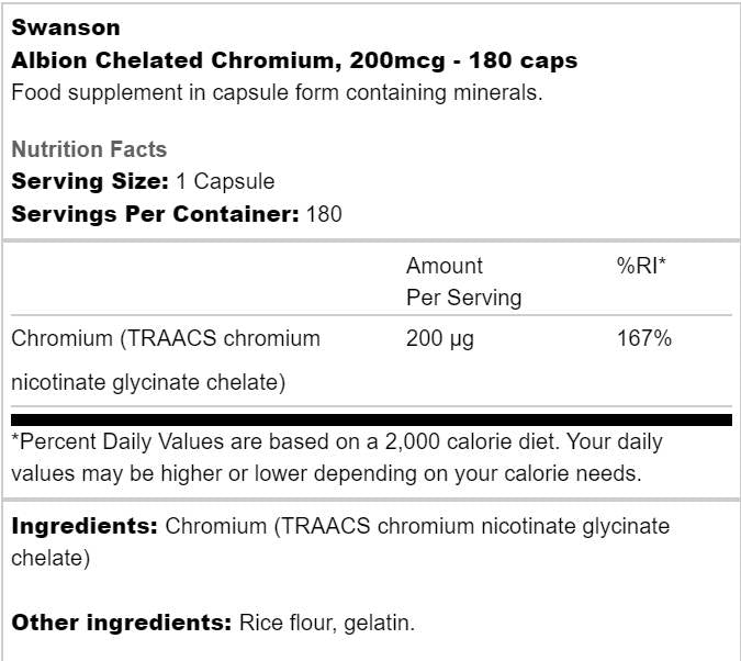 Albion Chelated Chromium 200 MCG 180 κάψουλες